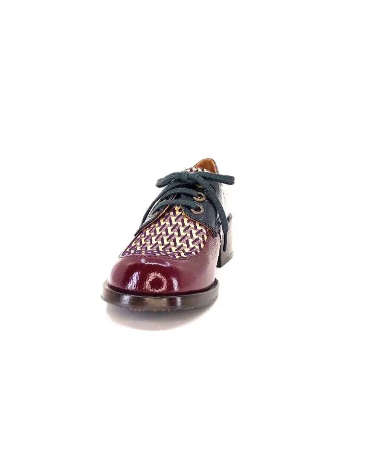 Chie Mihara Trudu Cuir Vernis Purple, Vert & Toile Satin Imprimee