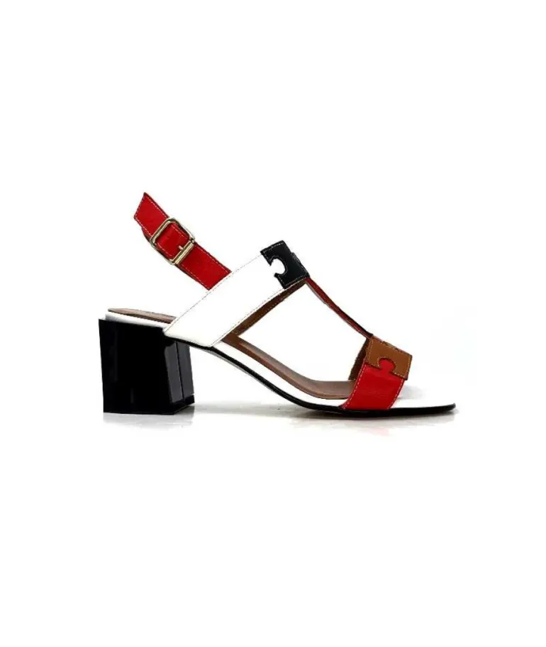 Ivoire F2105 Sardegna Cuir Blanc, Marron, Rouge & Noir