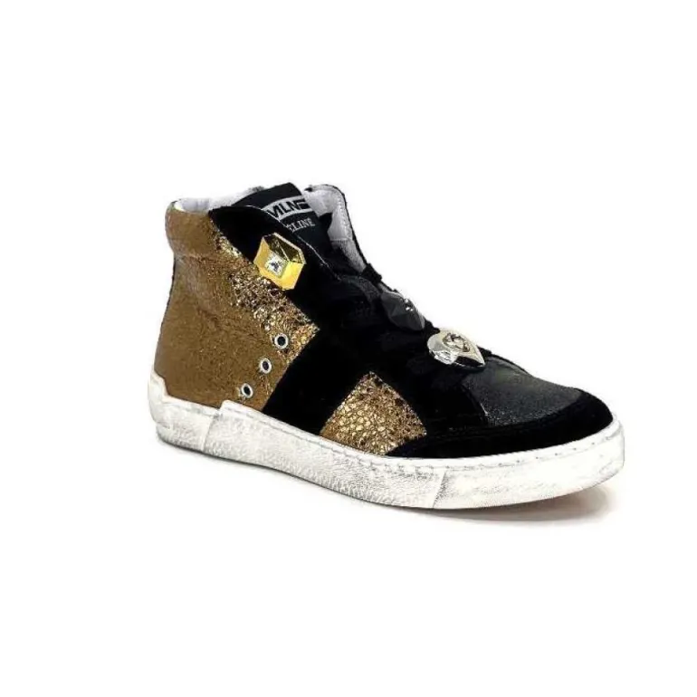 Meline Nkc 1151 Cuir Dore Et Daim Noir